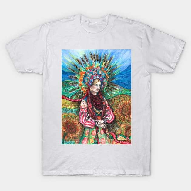 Ukrainian Flower Crown T-Shirt by FanitsaArt